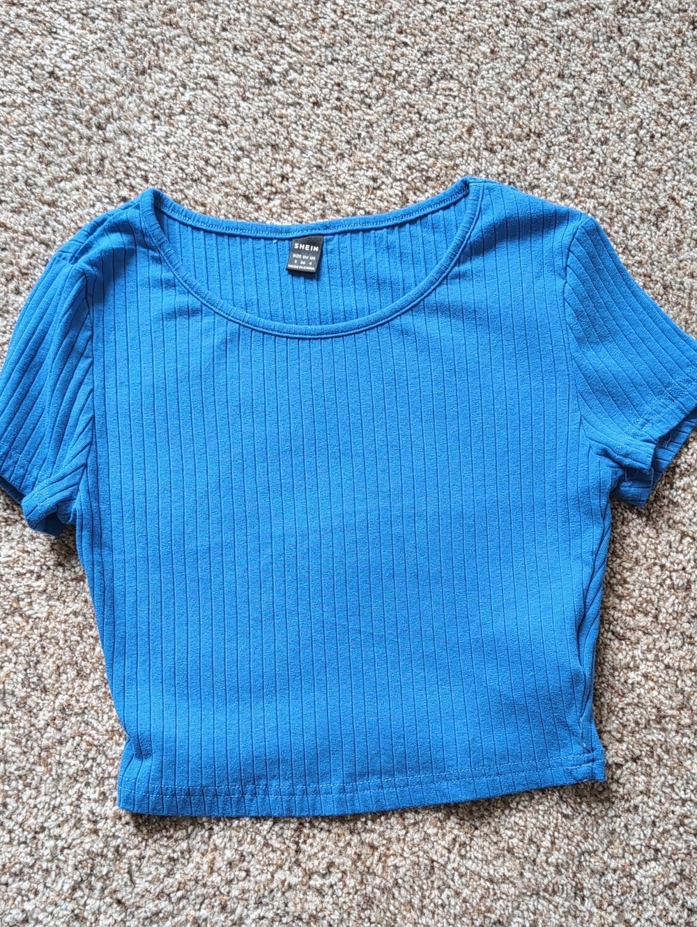 SHEIN Ribbed Scoop Neck Crop Top in Blue